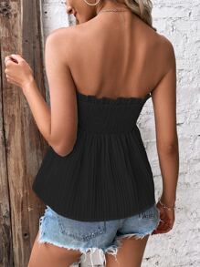 SHEIN VCAY Frill Trim Knot Front Peplum Tube Top - Black - View 2