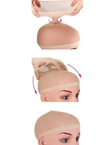 1入組假髮網紗帽子 - 卡其色 - 查看 3