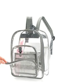 極簡透明前口袋後背包 - 淺灰色 - 查看 3