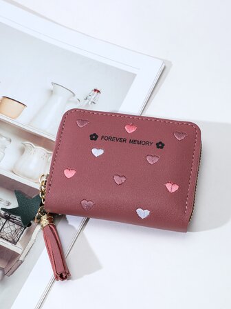 心形刺繡流蘇裝飾卡片夾輕便攜帶,信用卡,身份證,適用於白領工人,女性,假日,週年紀念,生日禮物,禮品,配件