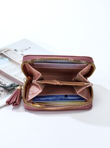 Heart Embroidery Tassel Decor Card Holder Lightweight Portable,Credit Card,ID Card White-Collar Workers,For Female,For Women Holiday,For Anniversary,For Birthday Gift Gift, Accessories, Gift - Hot Pink - View 3
