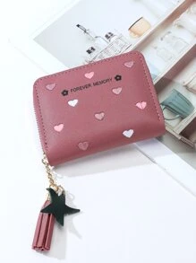 Heart Embroidery Tassel Decor Card Holder Lightweight Portable,Credit Card,ID Card White-Collar Workers,For Female,For Women Holiday,For Anniversary,For Birthday Gift Gift, Accessories, Gift - Hot Pink - View 4