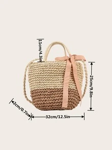 Minimalist Drawstring Design Straw Bag - Beige - View 8