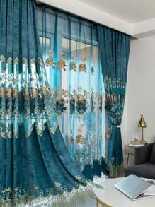 1 件奢华透明蕾丝刺绣窗帘，适用于客厅、餐厅、卧室、阳台、遮光窗帘，带索环 - 彩色 - 查看 6