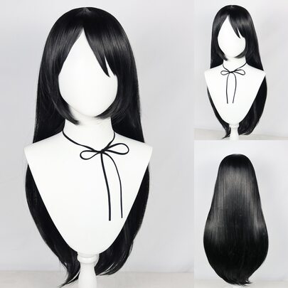 1pc Long Straight Cosplay Synthetic Wig With Bangs & 1pc Wig Cap