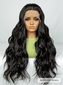 13*4 Lace Front Long Curly Synthetic Wig - Black - View 2
