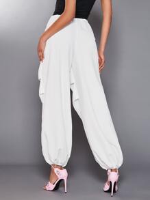 SHEIN BAE Drawstring Waist Flap Pocket Cargo Trousers - White - View 2