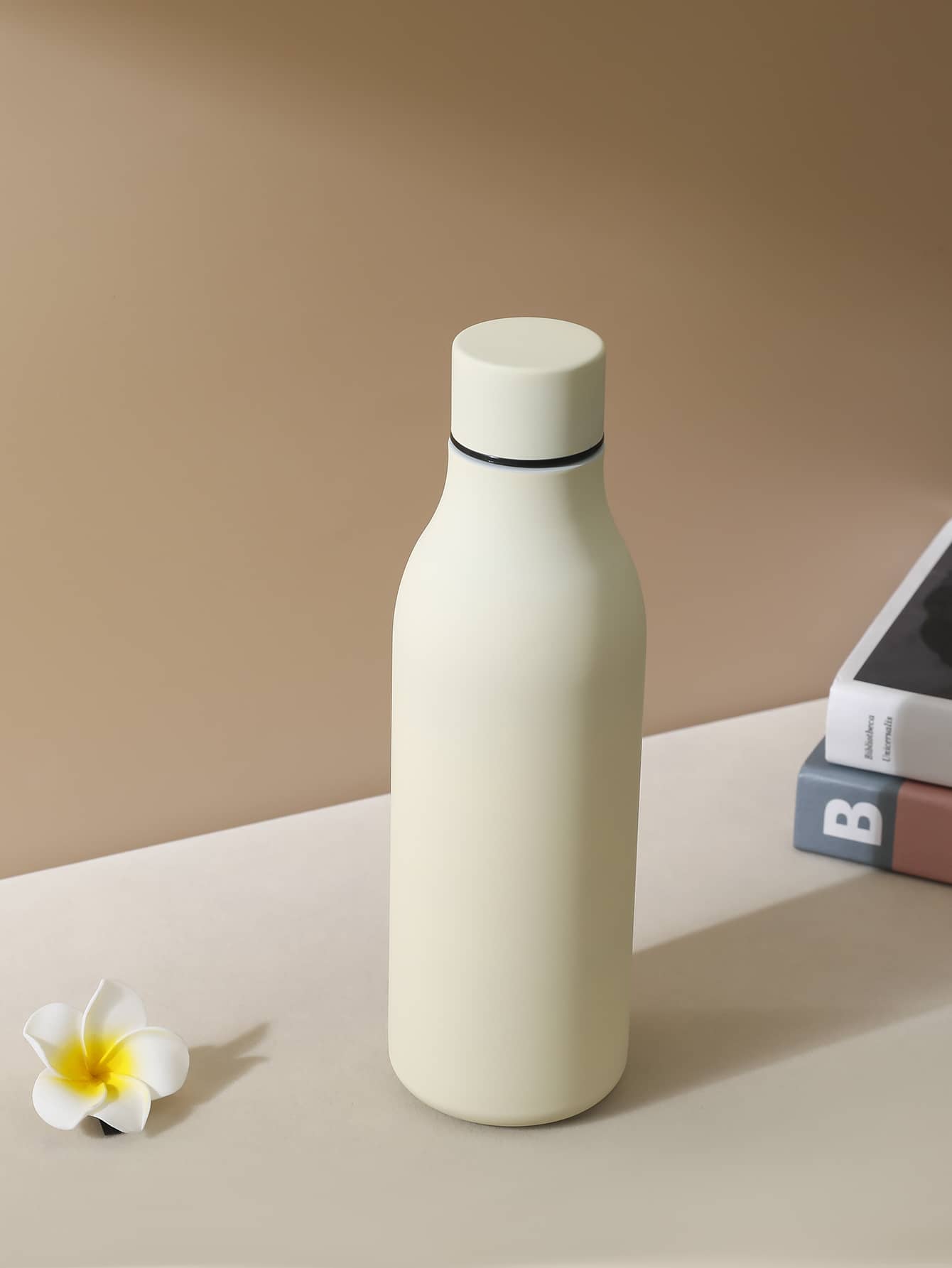 1pc Plain Stainless Steel Insulated Bottle, White Minimalist Vacuum Insulated Bottle For Daily Life Back To School