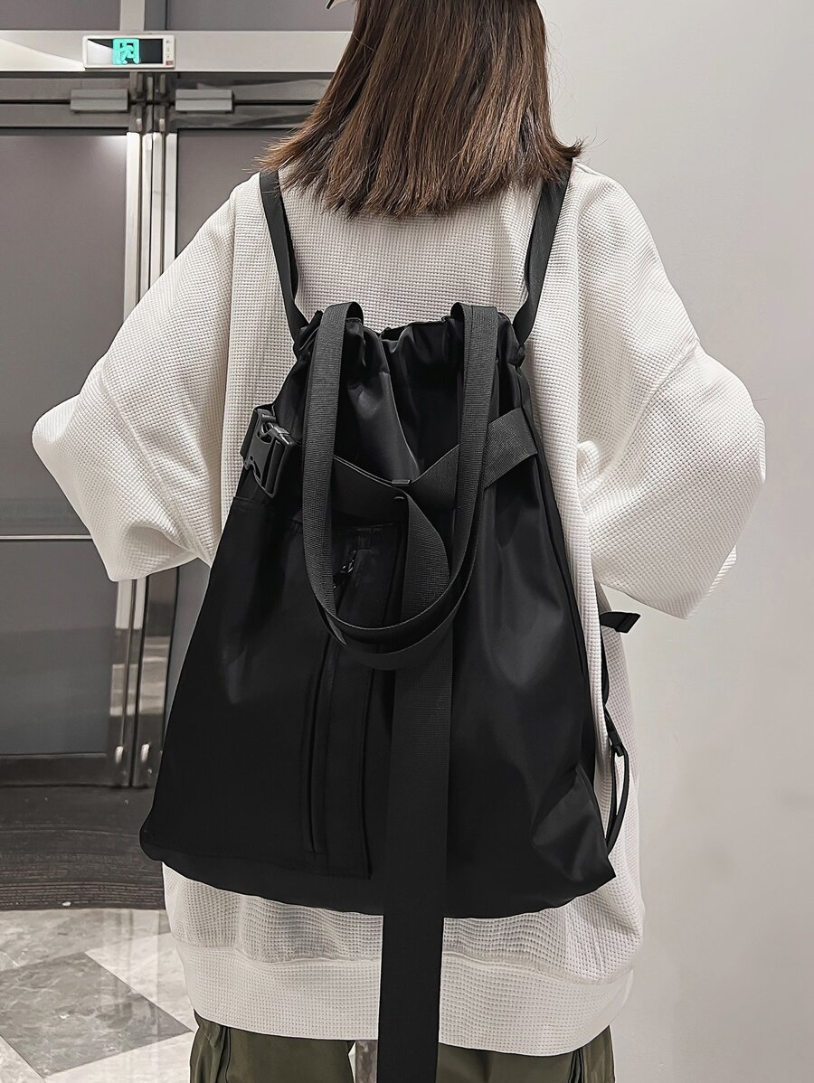 極簡束口背包 - 黑色 - 查看 1