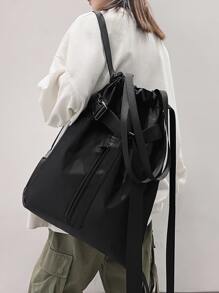 極簡束口背包 - 黑色 - 查看 3