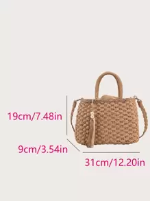 Portable, Lightweight Tassel Decor Drawstring Design Straw Bag, Teacher, For Teen Girls Women College Students Perfect For School, College, Teachers' Day, Outdoors, Travel, Outings, Back To School, Classic Casual, Suitable For Teen Girls Women College Students Holiday, Beach, Vacation, Eye-Catching Beach Bag Summer, Summer Straw Beach Bag For Women, Hottest Beach Bags For Women, Fashion Summer Vacation Bag, Beach Essentials Women Bags For Vacation & Holiday, Newest Holiday Bag