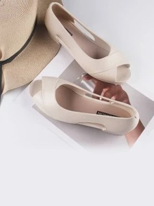 Fashionable Women Cut Out Design Peep Toe Flats - Apricot - View 3