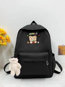 Mochila funcional con estampado de dibujos animados con accesorio de bolso - Negro - Ver 1