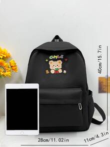 Mochila funcional con estampado de dibujos animados con accesorio de bolso - Negro - Ver 4