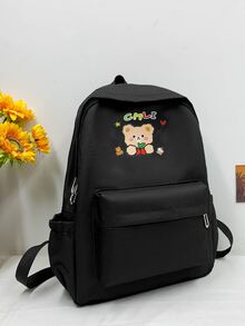 Mochila funcional con estampado de dibujos animados con accesorio de bolso - Negro - Ver 5