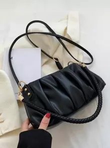 Vintage Bag, Winter Bag, Fashion Pleated Pu Leather Shoulder Bag, Women's Handbag, Crossbody Bag, Suitable For Girls, Students, White-Collar Workers, Commuting, Daily Collocation, Leisure, Shopping, Travel, Gifts. - màu đen - Xem 2