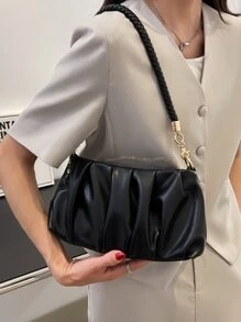 Vintage Bag, Winter Bag, Fashion Pleated Pu Leather Shoulder Bag, Women's Handbag, Crossbody Bag, Suitable For Girls, Students, White-Collar Workers, Commuting, Daily Collocation, Leisure, Shopping, Travel, Gifts. - màu đen - Xem 3