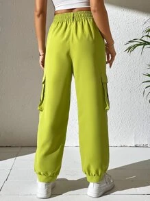 SHEIN Unity Flap Pocket Side Cargo Trousers - Lime Green - View 2