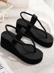 Fashionable Thong Wedge Sandals Women Toe Post Sandals - Black - View 1