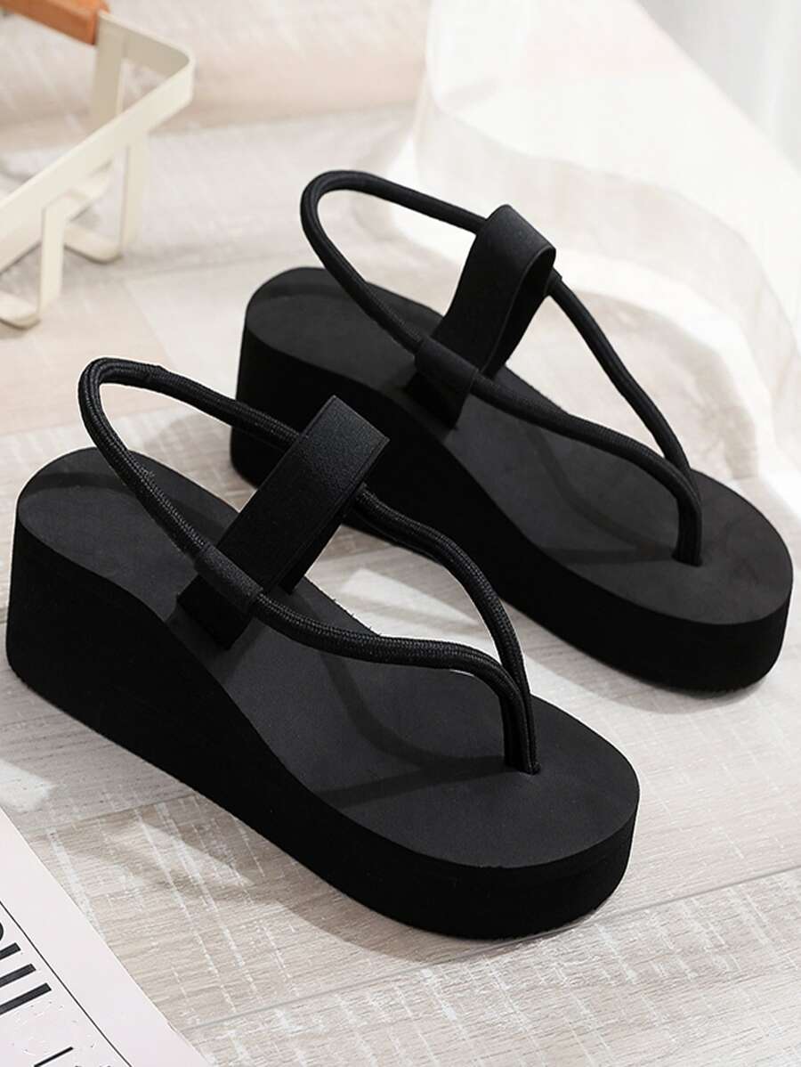 Fashionable Thong Wedge Sandals Women Toe Post Sandals - Black - View 1