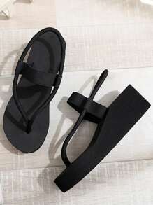 Fashionable Thong Wedge Sandals Women Toe Post Sandals - Black - View 2