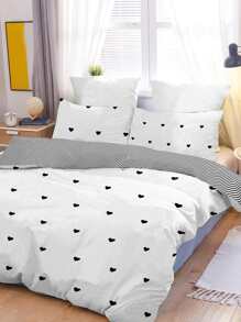 3 pièces Ensemble de literie en forme de cœur noir (1 pièce housse de couette + 2 taies d'oreiller), excluant la couette et les insertions d'oreiller, doux et confortable, convient pour un lit simple/double/double, lavable en machine, décoration de chambre, cadeau de fête