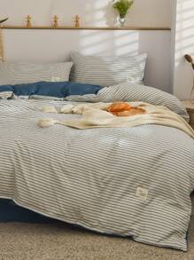 4入組/套條紋圖案白色被套套裝 - 彩色 - 查看 2
