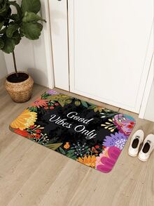 1入組浪漫花卉字母印花門墊，毛絨長方形柔軟防滑吸水地墊，適用於入口門廳臥室家居使用，室內裝飾 - 彩色 - 查看 3