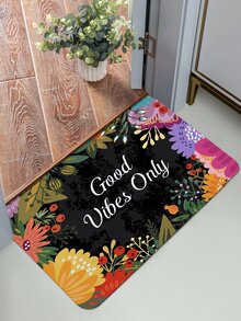 1入組浪漫花卉字母印花門墊，毛絨長方形柔軟防滑吸水地墊，適用於入口門廳臥室家居使用，室內裝飾 - 彩色 - 查看 4