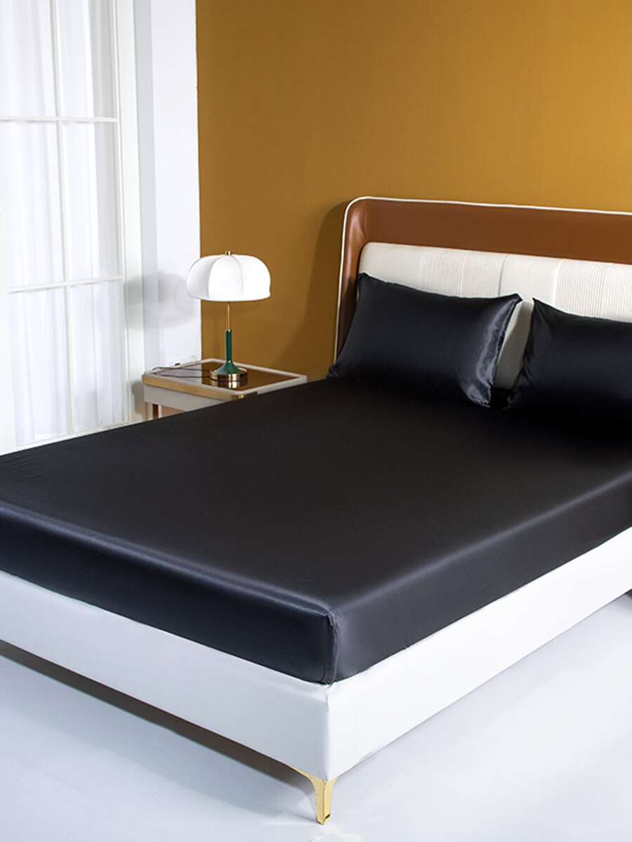 1入組黑色緞面床笠臥室極簡主義面料床笠
