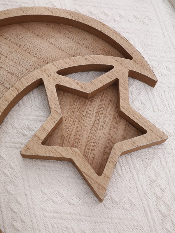 1pc Moon & Star Shaped Tray, Creative Wooden Single Snack Tray For Home SHEIN USA