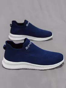 運動跑步鞋男士字母圖案針織細節運動鞋 - 藍色 - 查看 1