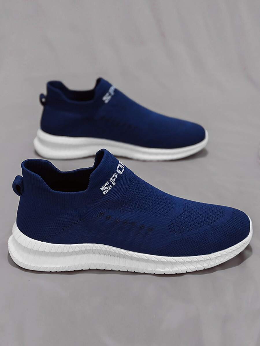 運動跑步鞋男士字母圖案針織細節運動鞋 - 藍色 - 查看 1