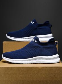 運動跑步鞋男士字母圖案針織細節運動鞋 - 藍色 - 查看 2
