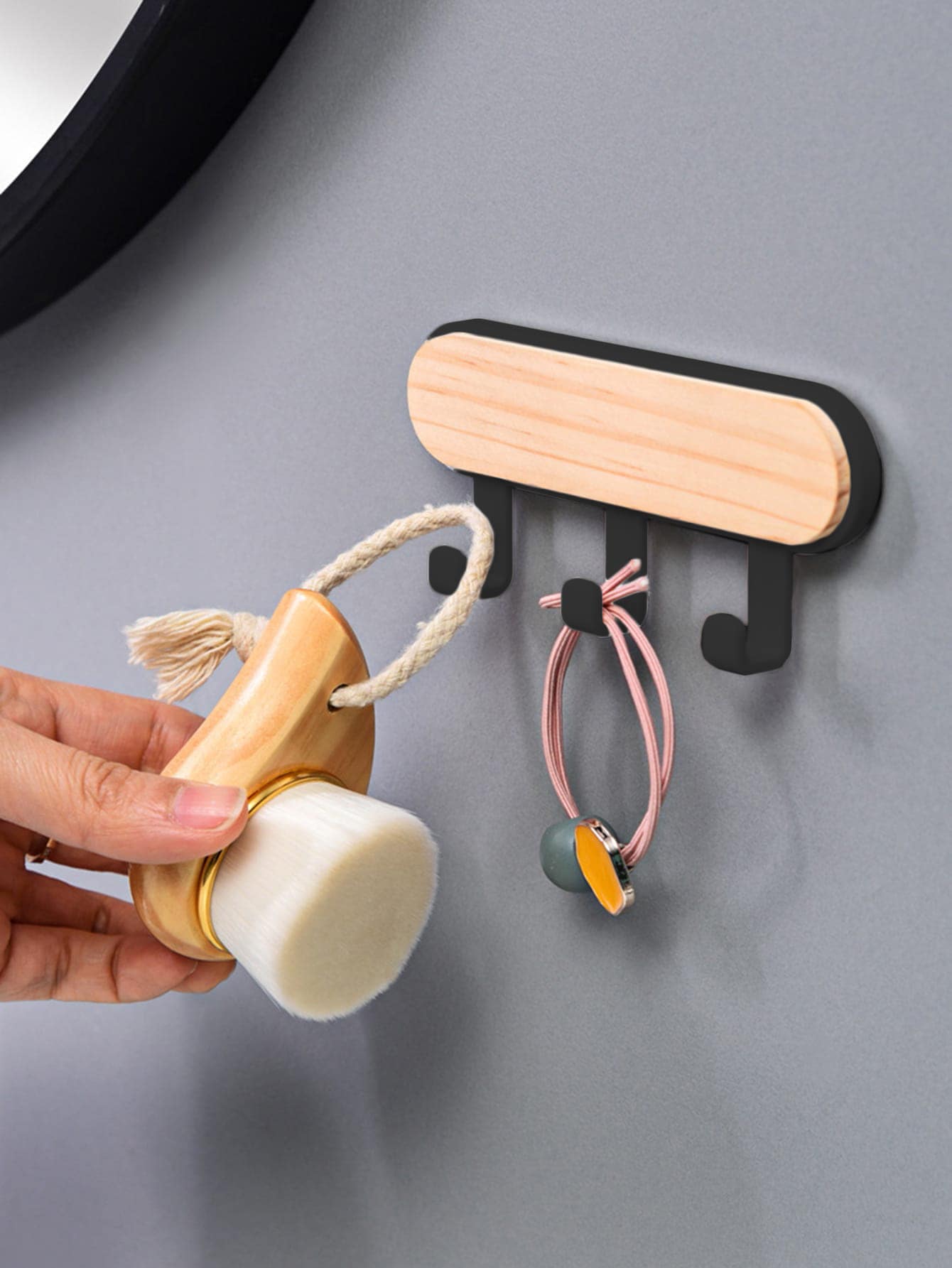 1pc 3 In 1 ABS Wall Hook, Modern Multifunction Punch Free Hook For Home - Black - View 1