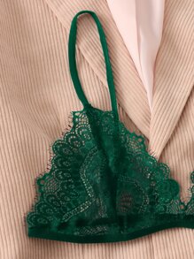 Plus Lace Trim Satin Pyjama Set - Green - View 4