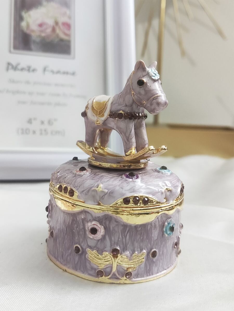 Horse Design Jewelry Storage Box, Purple Creative Cute Zinc Alloy Jewelry Organizer,  For Home - Purple - View 1