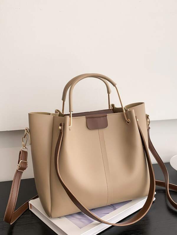 Lightweight, Portable Casual, Fashion, Quiet Luxury Minimalist Double Handle Square Bag Large-Capacity Simple Shoulder Bag, Artificial Leather Crossbody Bag For Work With Detachable Strap For Girls, Women, College Students, Rookies & White-collar Workers For Fall, Winter Essential, For Work, Office, Commute, For Autumn & Winter, Outdoors