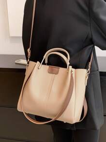 Lightweight, Portable Casual, Fashion, Quiet Luxury Minimalist Double Handle Square Bag Large-Capacity Simple Shoulder Bag, Artificial Leather Crossbody Bag For Work With Detachable Strap For Girls, Women, College Students, Rookies & White-collar Workers For Fall, Winter Essential, For Work, Office, Commute, For Autumn & Winter, Outdoors