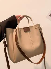 Lightweight, Portable Casual, Fashion, Quiet Luxury Minimalist Double Handle Square Bag Large-Capacity Simple Shoulder Bag, Artificial Leather Crossbody Bag For Work With Detachable Strap For Girls, Women, College Students, Rookies & White-collar Workers For Fall, Winter Essential, For Work, Office, Commute, For Autumn & Winter, Outdoors