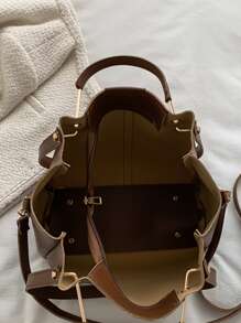 Lightweight, Portable Casual, Fashion, Quiet Luxury Minimalist Double Handle Square Bag Large-Capacity Simple Shoulder Bag, Artificial Leather Crossbody Bag For Work With Detachable Strap For Girls, Women, College Students, Rookies & White-collar Workers For Fall, Winter Essential, For Work, Office, Commute, For Autumn & Winter, Outdoors - Brown - View 4