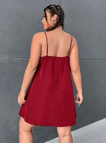 SHEIN EZwear 大碼素色吊帶連衣裙 - 酒紅色 - 查看 2