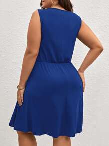 SHEIN LUNE 大碼蕾絲拼接A字連衣裙 - 寶藍色 - 查看 2