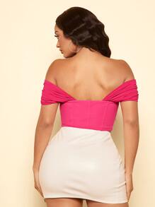 SHEIN SXY Off Shoulder Asymmetrical Hem Crop Top - Hot Pink - View 2
