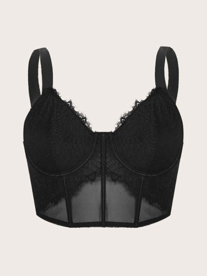 حمالة صدر دانتيل متباين اللون حلقة معدني مقاس كبير