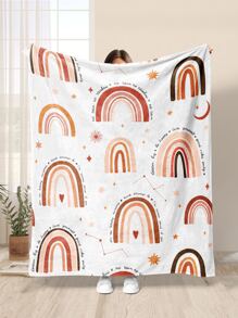 1 Chiếc Chăn Cầu Vồng Trừu Tượng & Họa Tiết Ngôi Sao, Hoạt Hình Chất Liệu Vải Mềm Mại & Chăn Ấm Cho Phòng Khách & Phòng Ngủ, Trang Trí Nhà Cửa - Nhiều màu - Xem 1