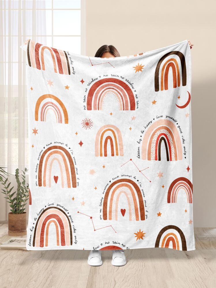 1 Pièce Couverture De Motif Abstrait Arc-en-ciel Et Étoile, Couverture Douce Et Chaude En Tissu De Dessin Animé Pour Salon Et Chambre À Coucher, Décoration De La Maison - Multicolore - Voir 1
