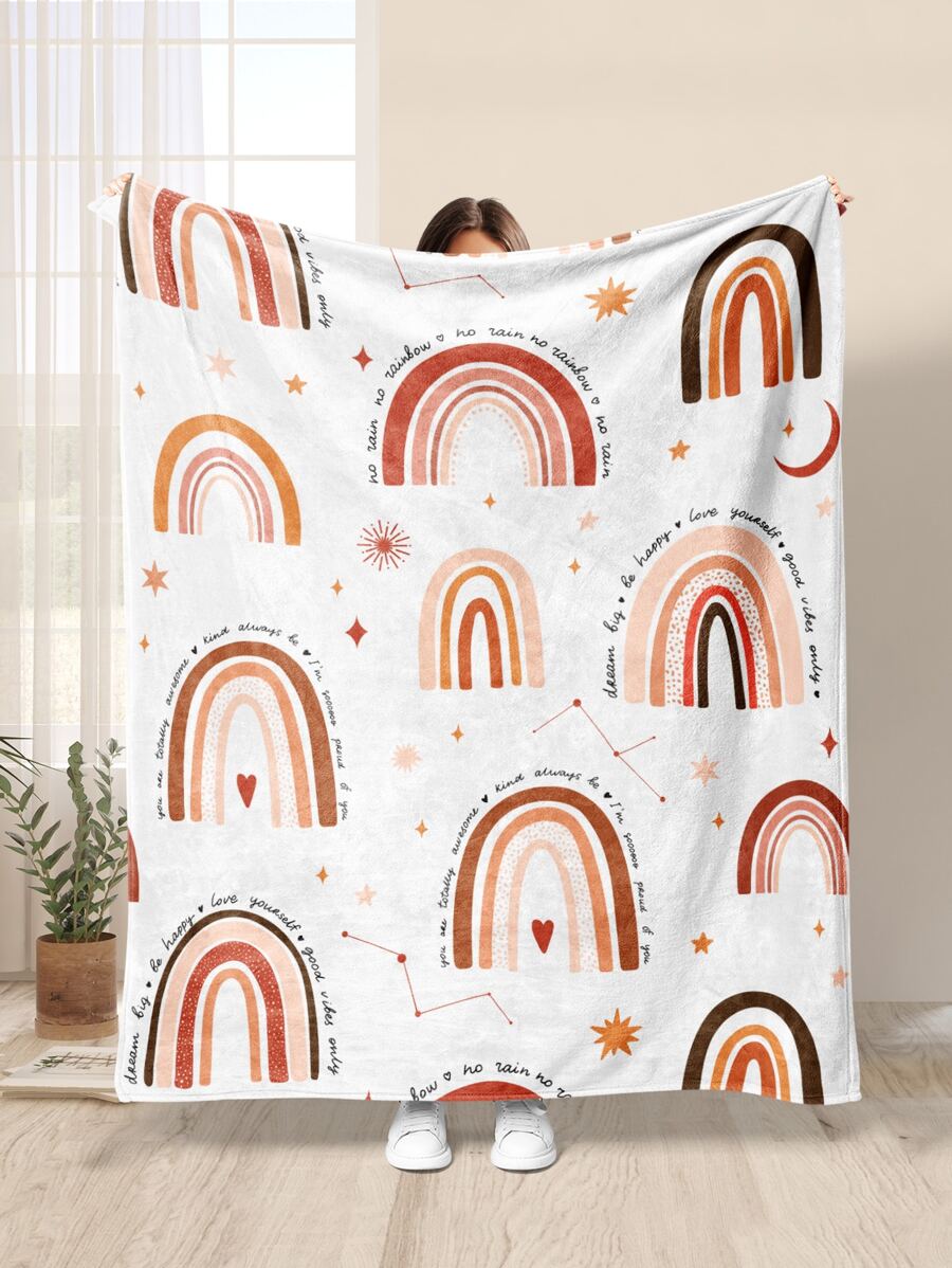 1 Chiếc Chăn Cầu Vồng Trừu Tượng & Họa Tiết Ngôi Sao, Hoạt Hình Chất Liệu Vải Mềm Mại & Chăn Ấm Cho Phòng Khách & Phòng Ngủ, Trang Trí Nhà Cửa - Nhiều màu - Xem 1