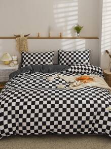 1pc Checkerboard Pattern Duvet Cover, Modern Microfiber Bedding Duvet Cover For Home - Black and White - View 1
