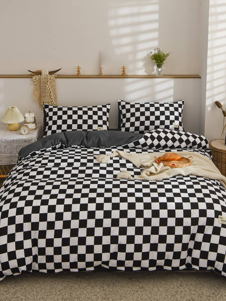 1pc Checkerboard Pattern Duvet Cover, Modern Microfiber Bedding Duvet Cover For Home - Black and White - View 1